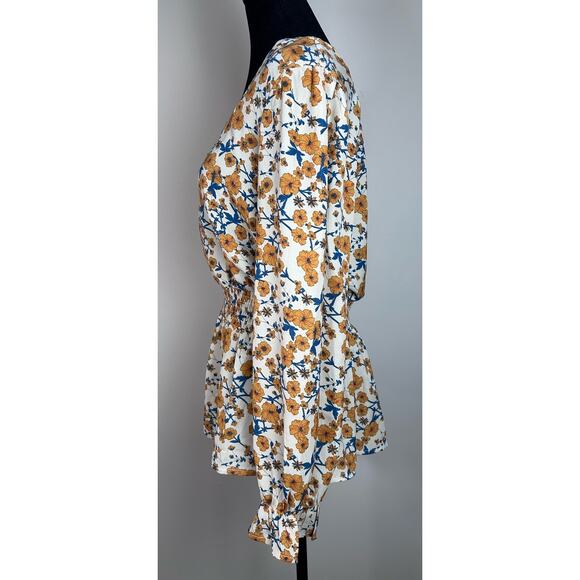 Hayden Square Neck Floral Long Sleeve Top Size M Taupe w Golden Yellow Floral - Picture 4 of 5